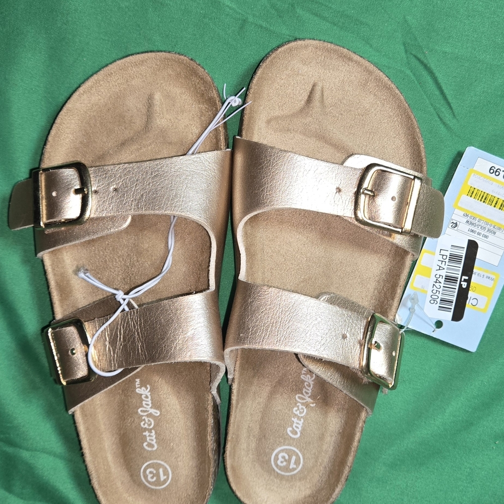 Cat & Jack Metallic Rose Gold Double Buckle Slide Sandals